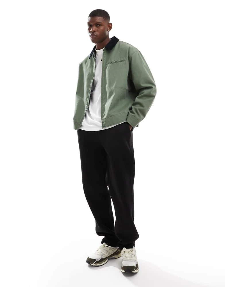 ASOS ASOS DESIGN harrington jacket with cord collar in khaki - KHAKI 3