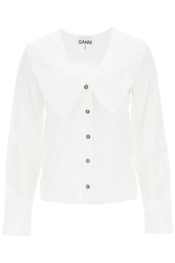 Ganni Ganni Ruffled Collar V-Neck Shirt 1