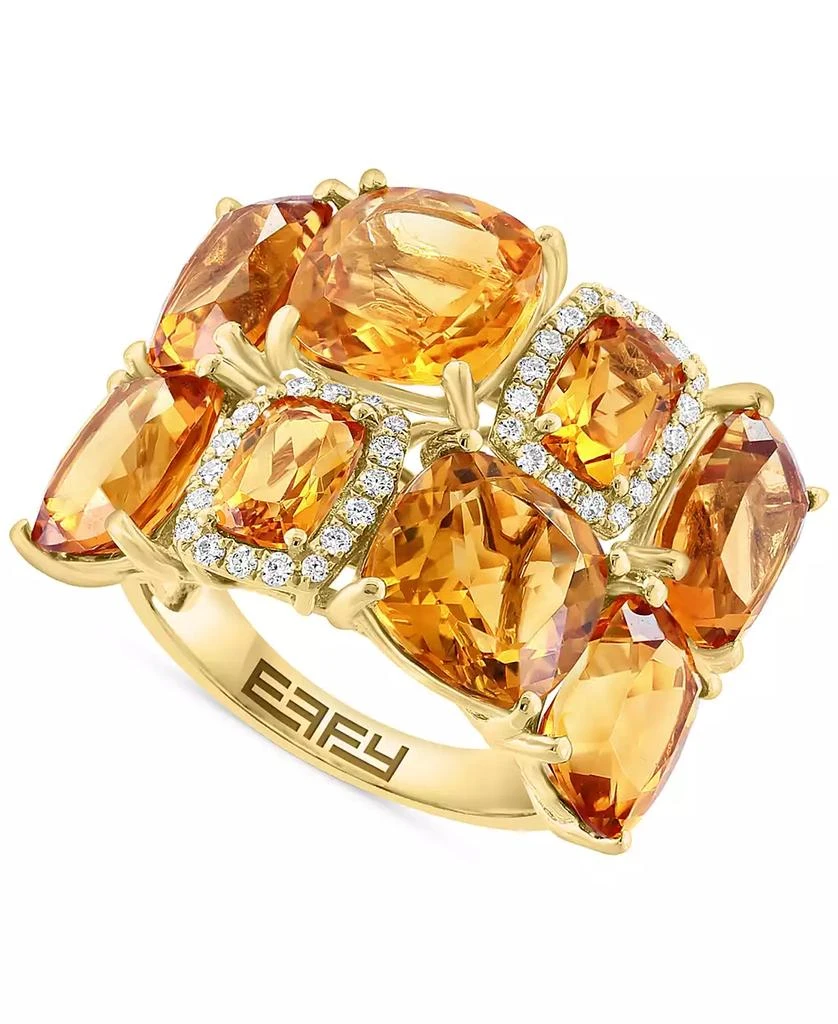 Effy EFFY® Citrine (11-3/8 ct. t.w.) 
Diamond (1/6 ct. t.w.) Halo Cluster Ring in 14k Gold