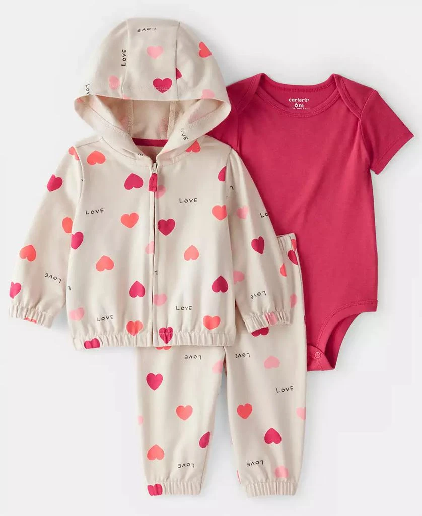 Carter
s Baby Girls
Heart Print Jacket, Bodysuit and Pants, 3-Piece Set