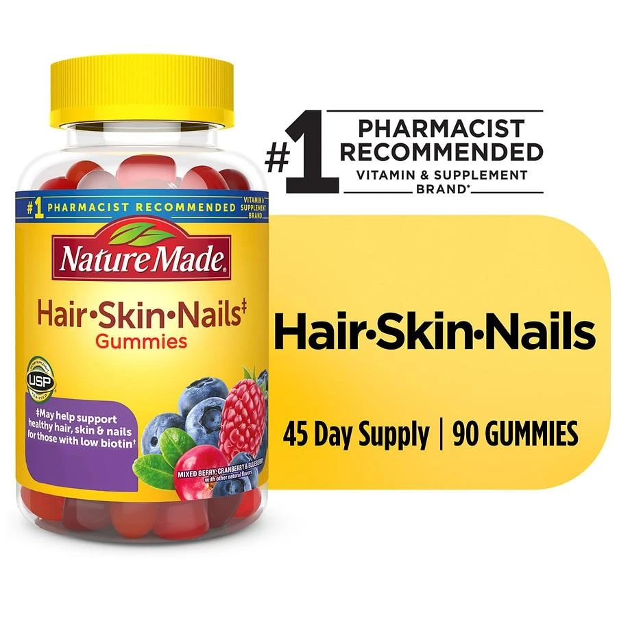 Nature Made Hair, Skin and Nails with Biotin 2500 mcg Gummies Mixed Berry, Cranberry
Blueberry 2