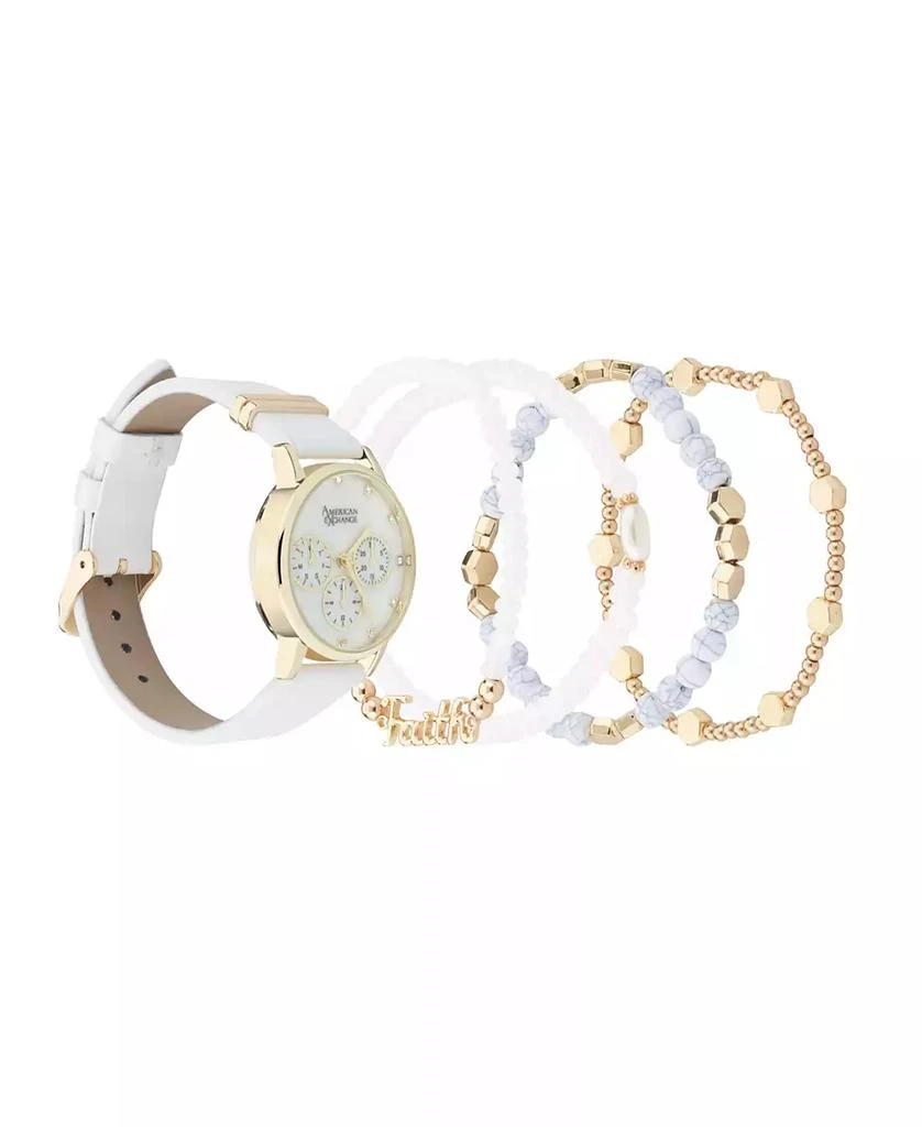 American Exchange Women's White Patent Polyurethane Leather Strap Analog Watch 32mm with Stackable Bracelets Gift Set 2
