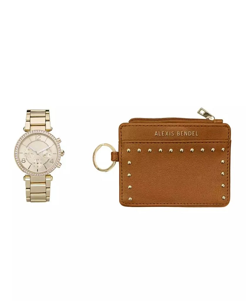 Alexis Bendel Women's Analog Gold-Tone Metal Alloy Bracelet Watch and Wallet, 36mm Gift Set 1