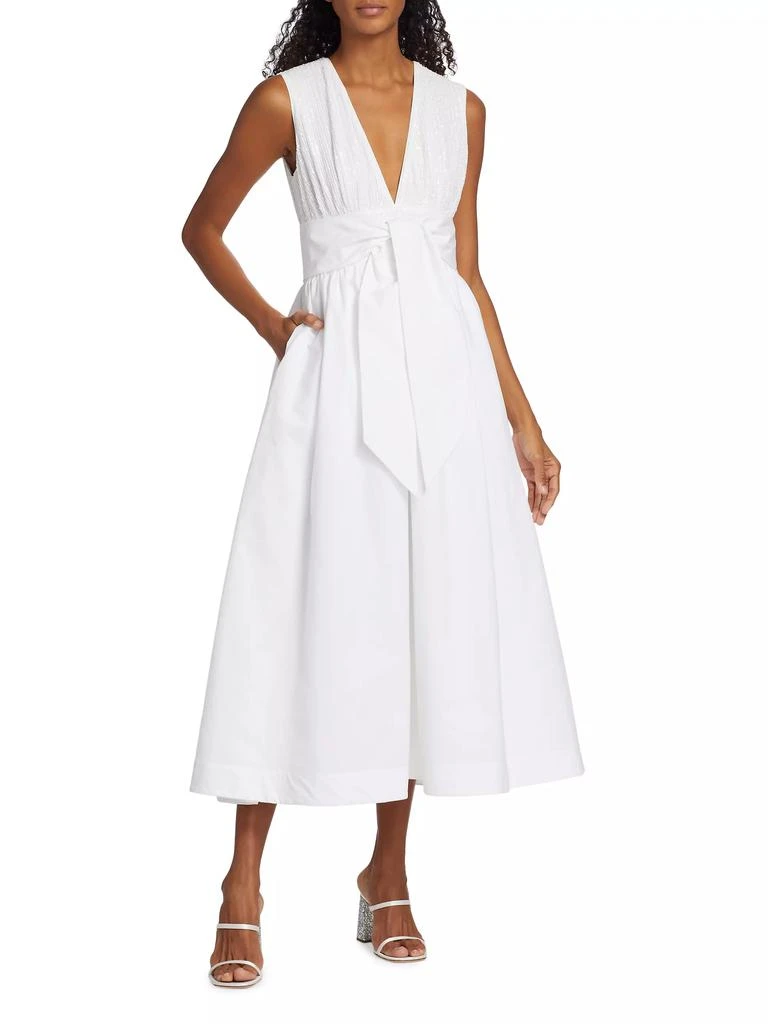 LDT Mixed Media V- Neck Midi-Dress 2