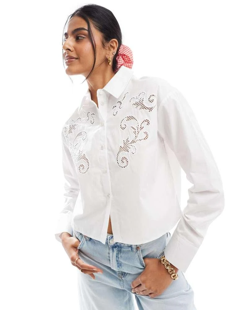 New Look New Look western cutout cropped shirt in white 1