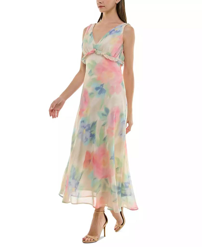Taylor Women's Watercolor-Print Chiffon Ruffled Dress