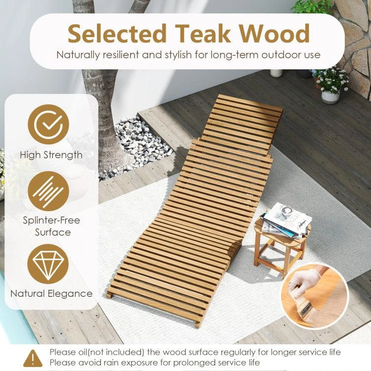 Hivvago Teak Wood Patio Folding Chaise Lounge Chair with Slatted Seat 4