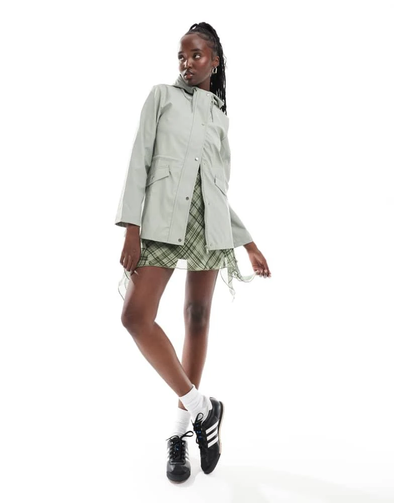 Brave Soul Brave Soul rubberised rain coat in light sage green 1