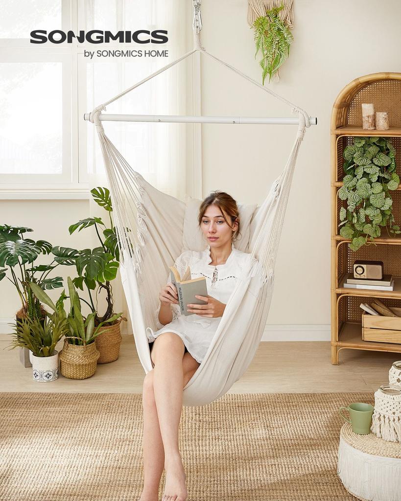 Hivvago Hammock Chair with 2 Cushions Cream White