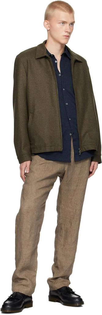 Sunspel Khaki Boiled Wool Zip Jacket 4