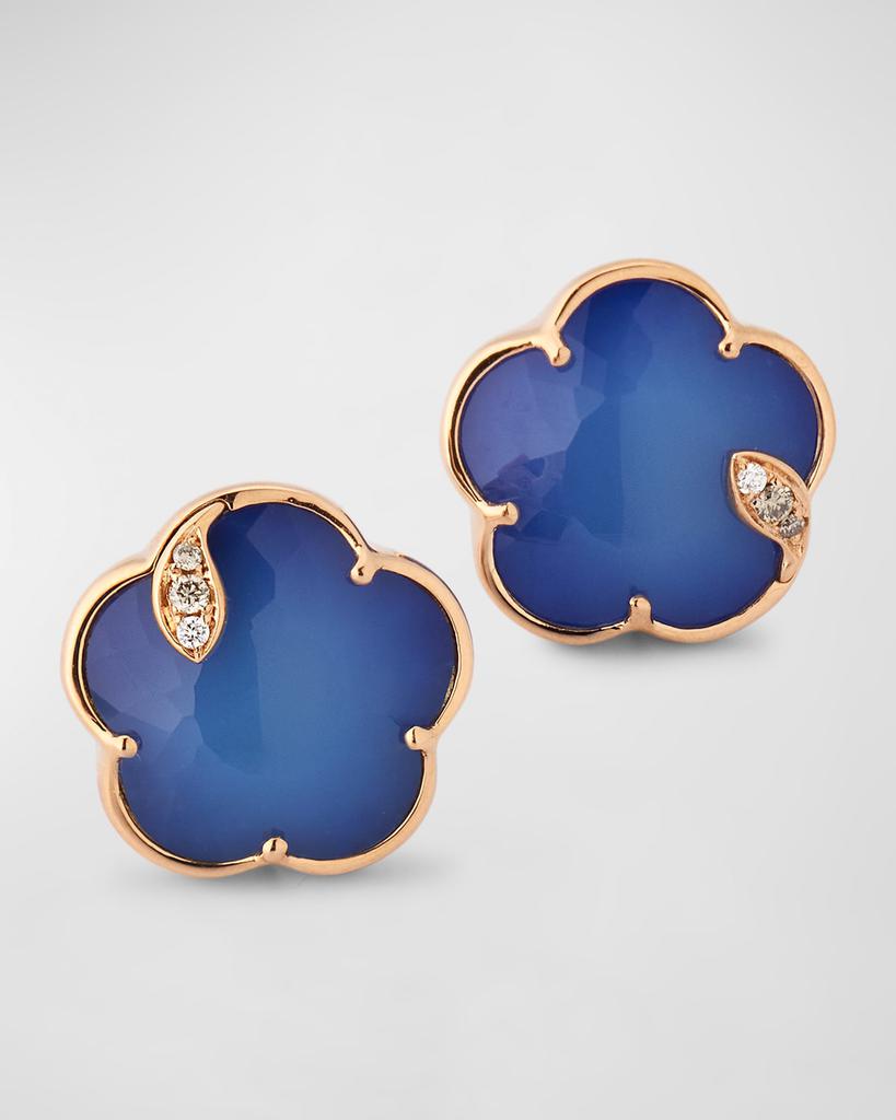 Pasquale Bruni 18k Rose Gold Lapis/White Agate Doublet Floral Stud Earrings with Diamonds