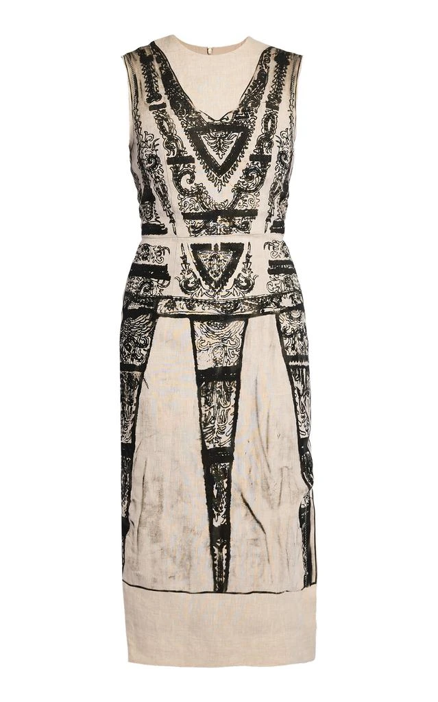 Erdem Erdem - Printed Linen Pencil Midi Dress - Neutral - UK 6 - Moda Operandi 1