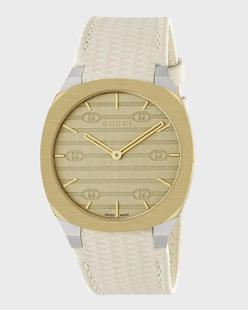 Gucci 34mm 25H Quartz Watch with Leather Strap, White 1