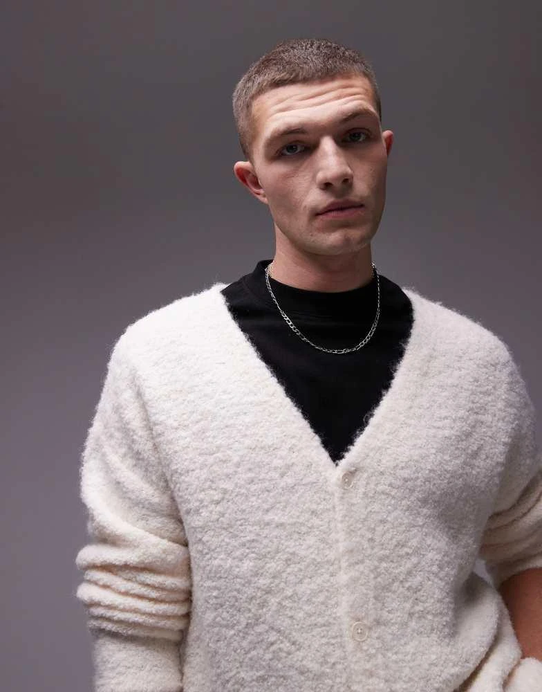 Topman Topman relaxed fit boucle cardigan in oatmeal 3