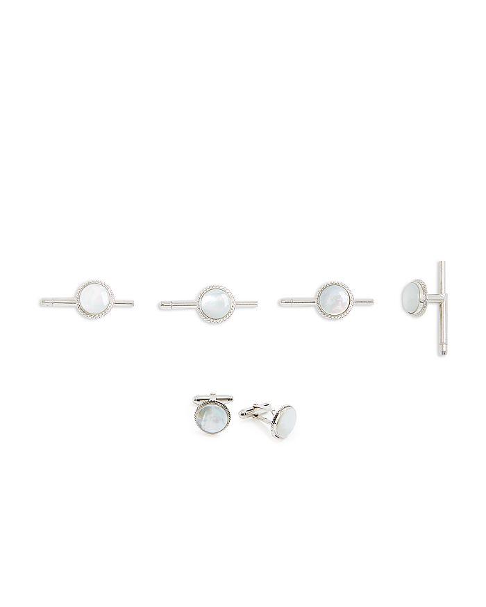David Donahue Sterling Silver & Mother Of Pearl Beveled Stud & Cufflink Set