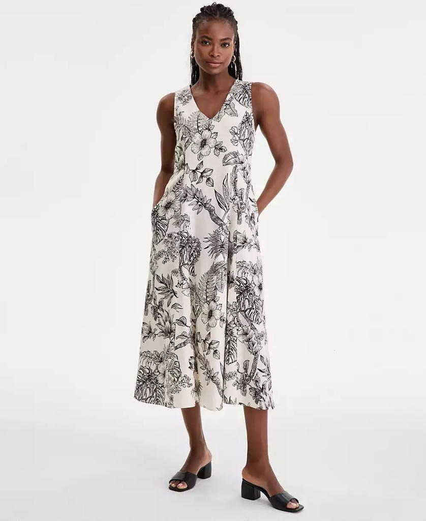 London Times Women's Godet Floral-Print V-Neck A-Line Dress