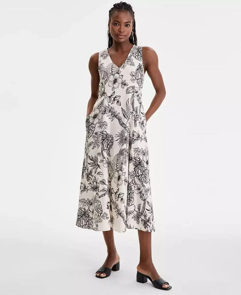 London Times Women's Godet Floral-Print V-Neck A-Line Dress 1