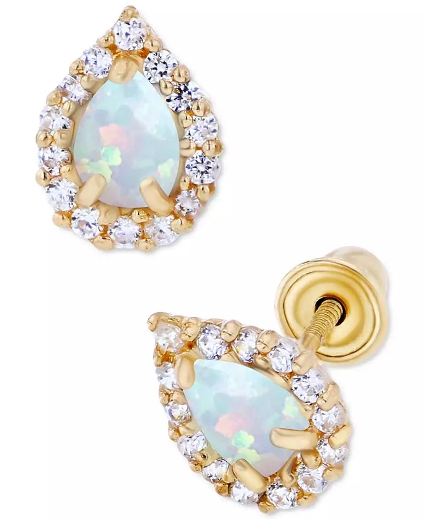 Macy
s Lab-Grown Opal (1/10 ct. t.w.) 
Lab-Grown White Sapphire (1/6 ct. t.w.) Pear Halo Stud Earrings 1