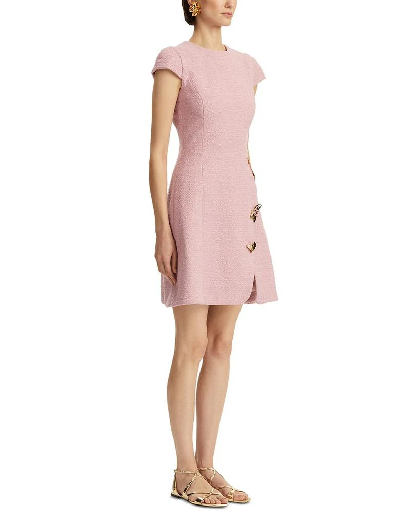 Oscar de la Renta Cap Sleeve Butterfly Detail Split Skirt Tweed Dress 4