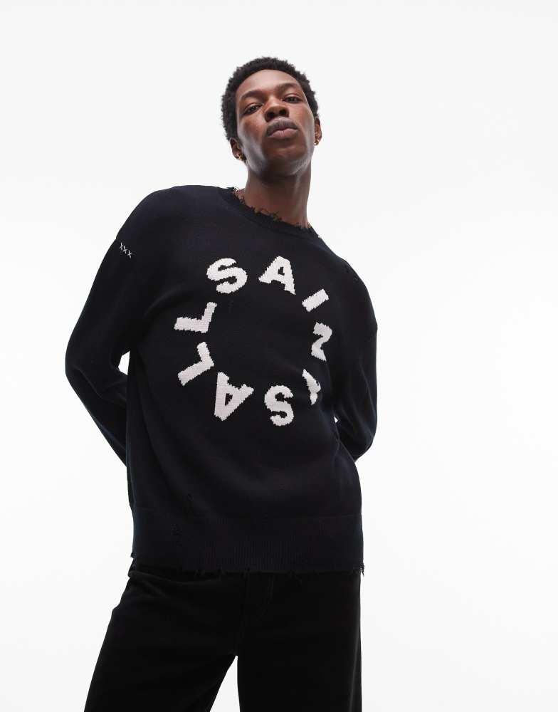 ALL SAINTS AllSaints Diageo logo distressed knitted jumper in black