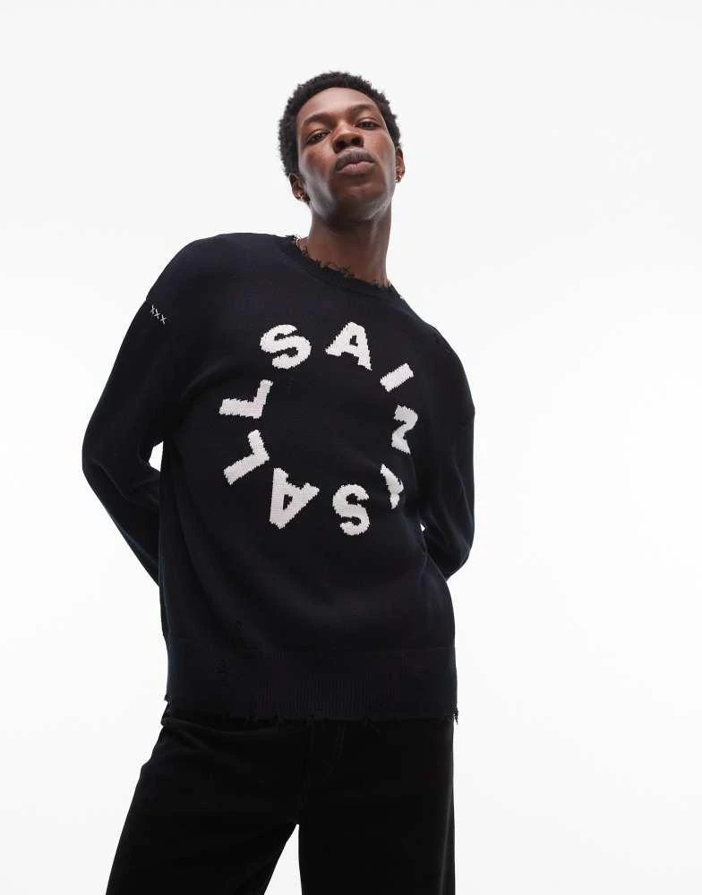 ALL SAINTS AllSaints Diageo logo distressed knitted jumper in black 1