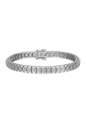 PAJ Fine Silver Plated Gold Tone Diamond Cluster Diamond Accent Tennis Bracelet 1