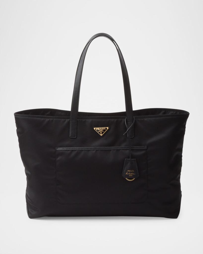 PRADA 黒 トートバッグ Prada - Black Leather Embossed Triangle Logo Tote