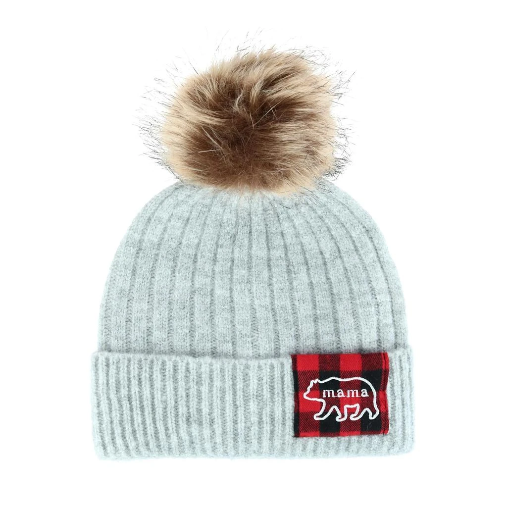 David & Young Women's Mama Bear Beanie Hat with Plaid Patch and Pom 4