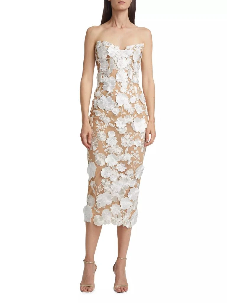 BRONX AND BANCO Jasmine 3D Floral Strapless Midi-Dress 3