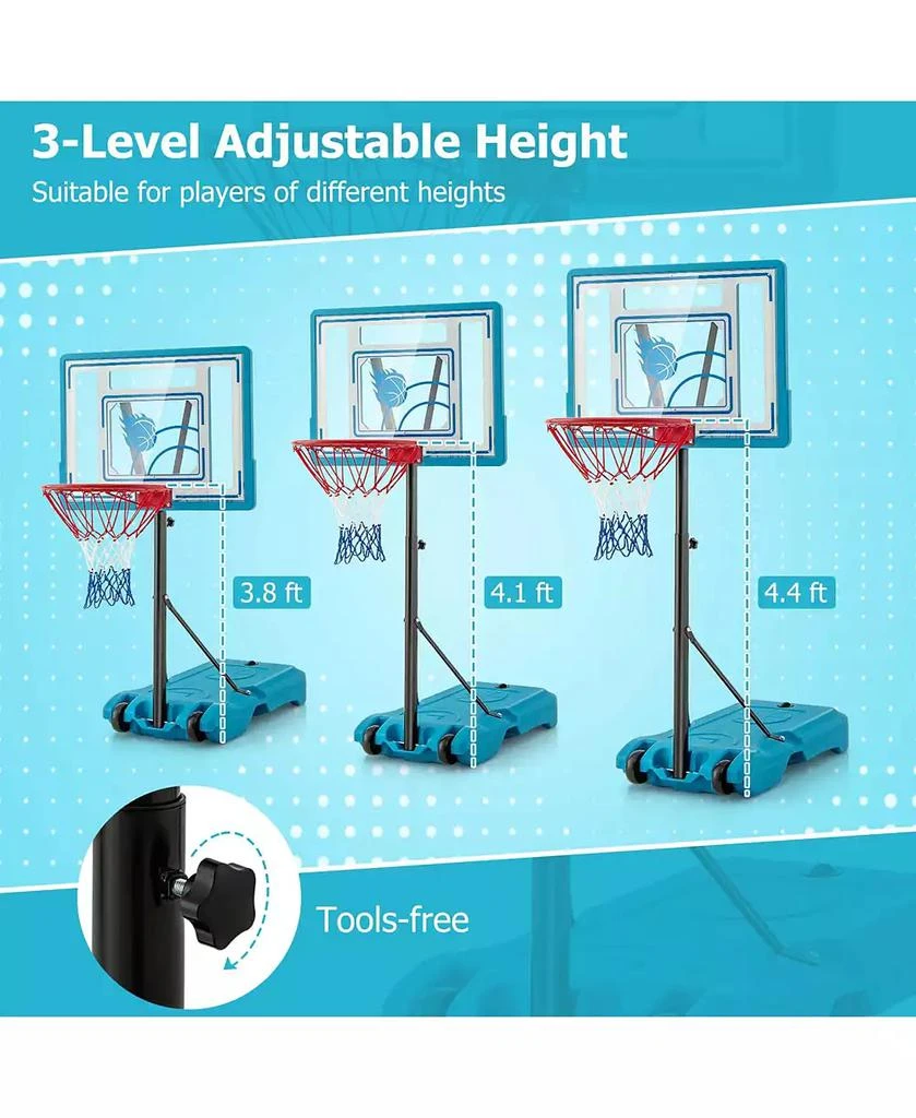 Costway Pool Basketball Hoop 3.8-4.4 FT Adjustable Poolside BasketballGoal System 8