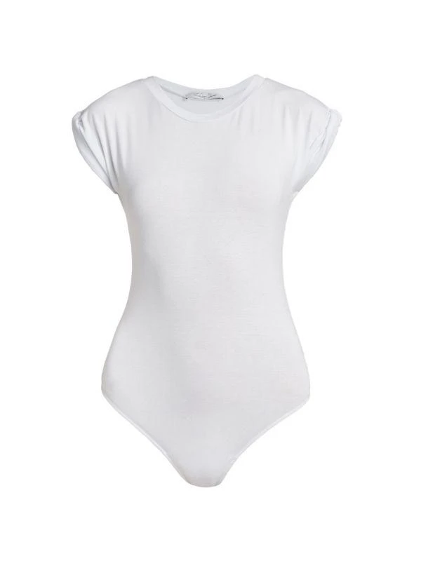 LaQuan Smith Solid Rolled Sleeve Bodysuit 5