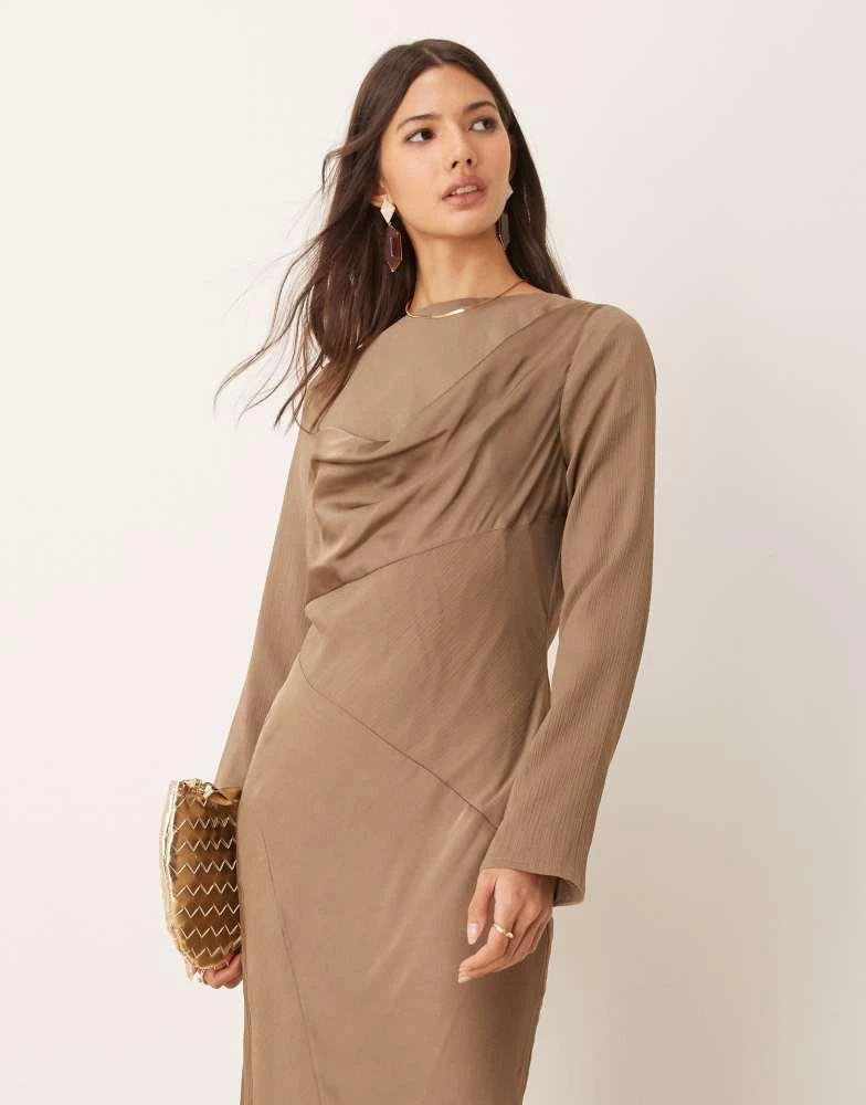 ASOS DESIGN cowl neck satin chiffon mix long sleeve maxi dress in