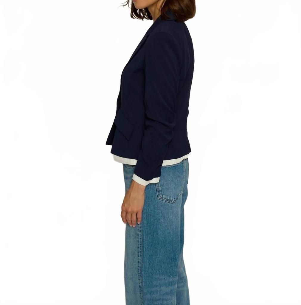 Central Park West Scrunched Sleeve Blazer With Shirting In Navy