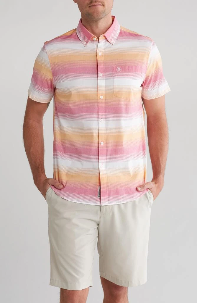Original Penguin Ombré Stripe Stretch Cotton Blend Poplin Short Sleeve Button-Down Shirt 1