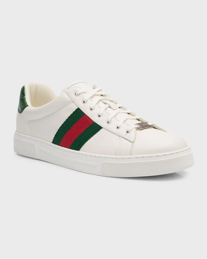 Gucci Men's Ace Leather Web Low-Top Sneakers 2