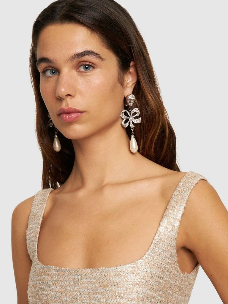 ALESSANDRA RICH Crystal Bow & Faux Pearl Earrings 1