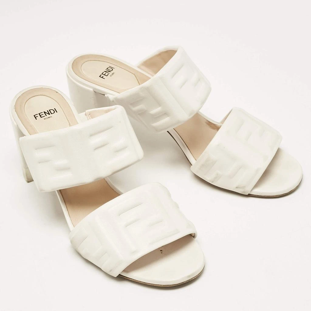 Fendi Fendi White Leather FF Block Heel Slide Sandals Size 39 4
