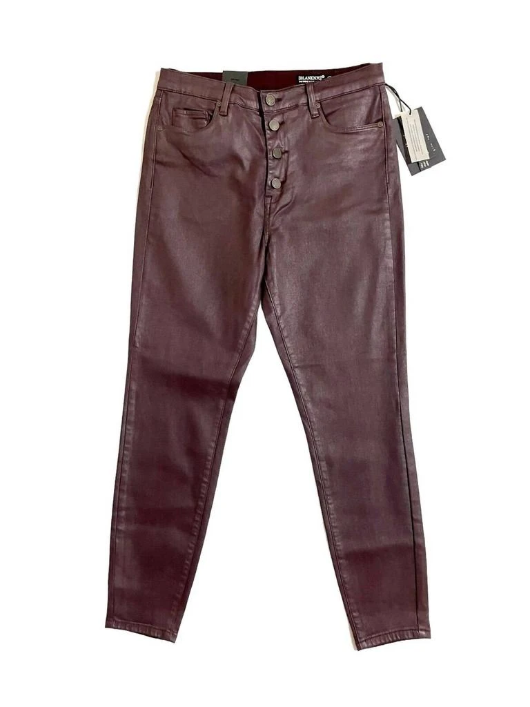 Blank NYC The Great Jones Coated Skinny Jeans With Exposed Buttons In Burgundy 2