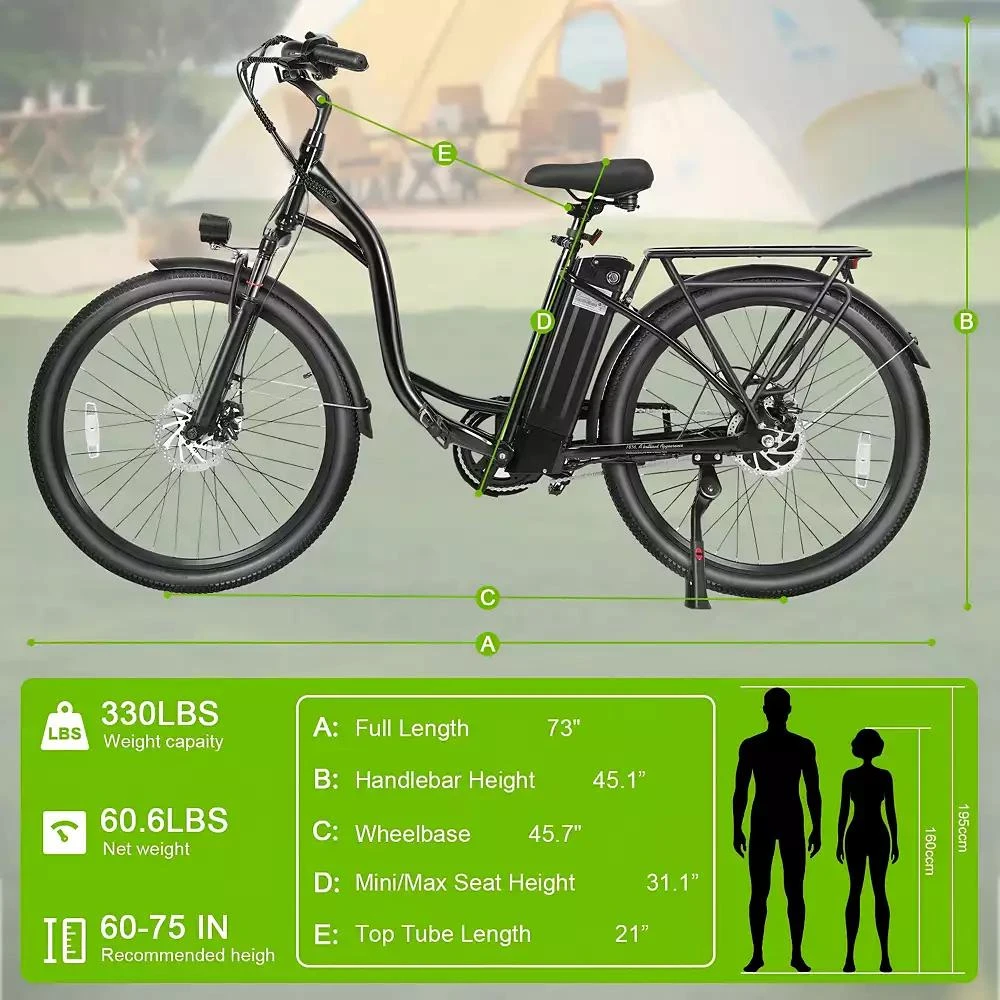 Evercross 350W Adult Electric Bike with Removable Battery, 26" Wheels, Carbon Steel Frame, 3 Ride Modes 
LED Headlights 2