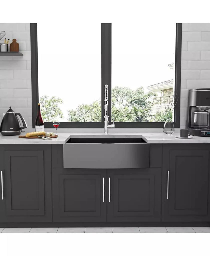 Flynama 36x21x10inch Gunmetal Black Farmhouse Kitchen Sink Stainless Steel Apron Front 16 Gauge 5