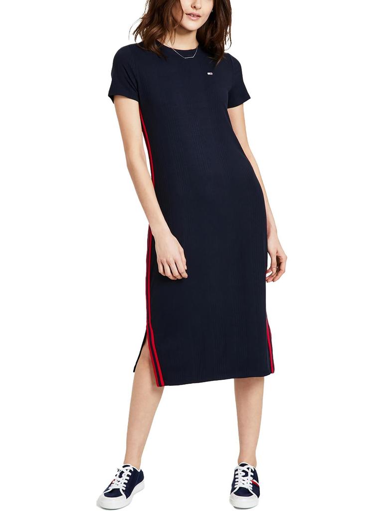Tommy Jeans Womens Striped Ribbed Knit T-Shirt Dress