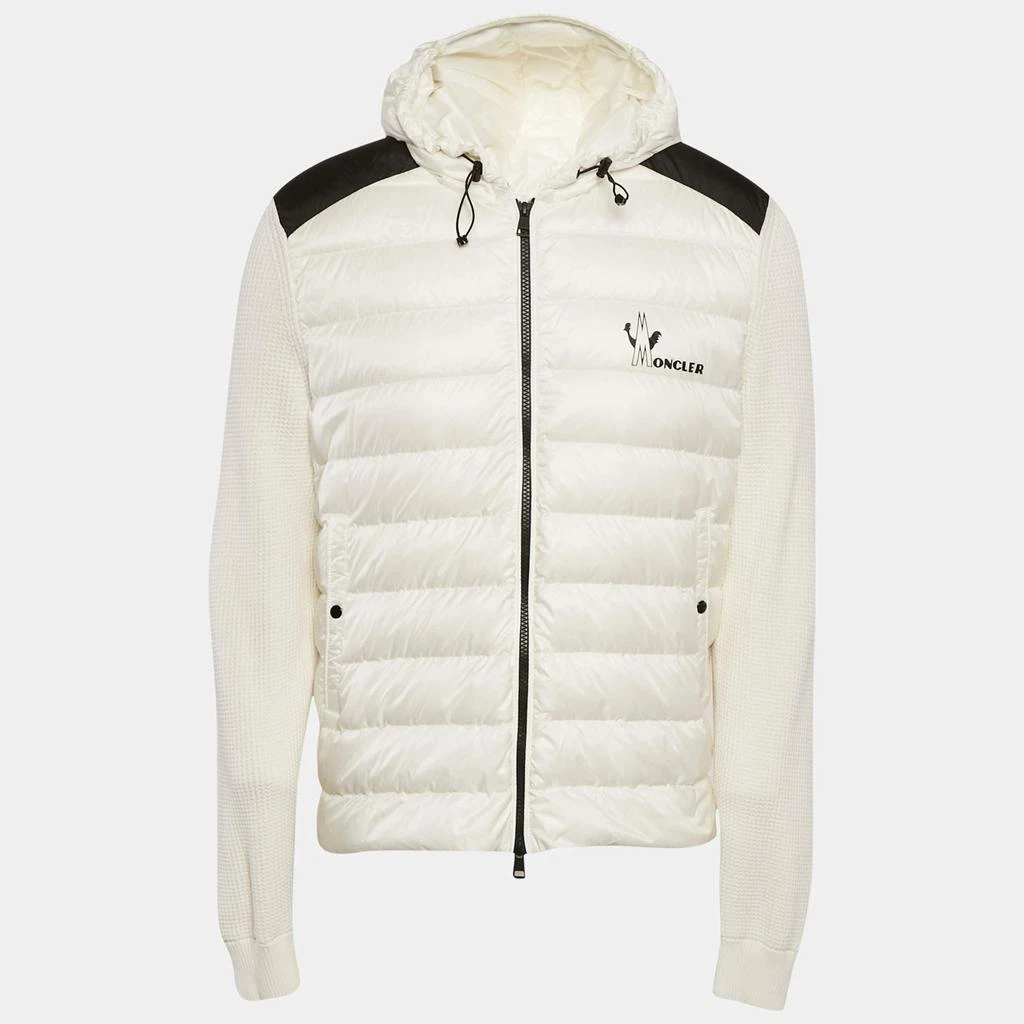 Moncler Moncler White Logo Print Cotton Knit and Quilted Nylon Down Jacket L 1