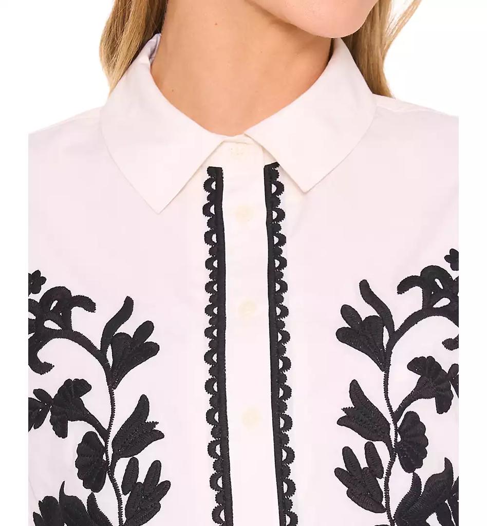 CeCe Women's Embroidered Short-Sleeve Shirt