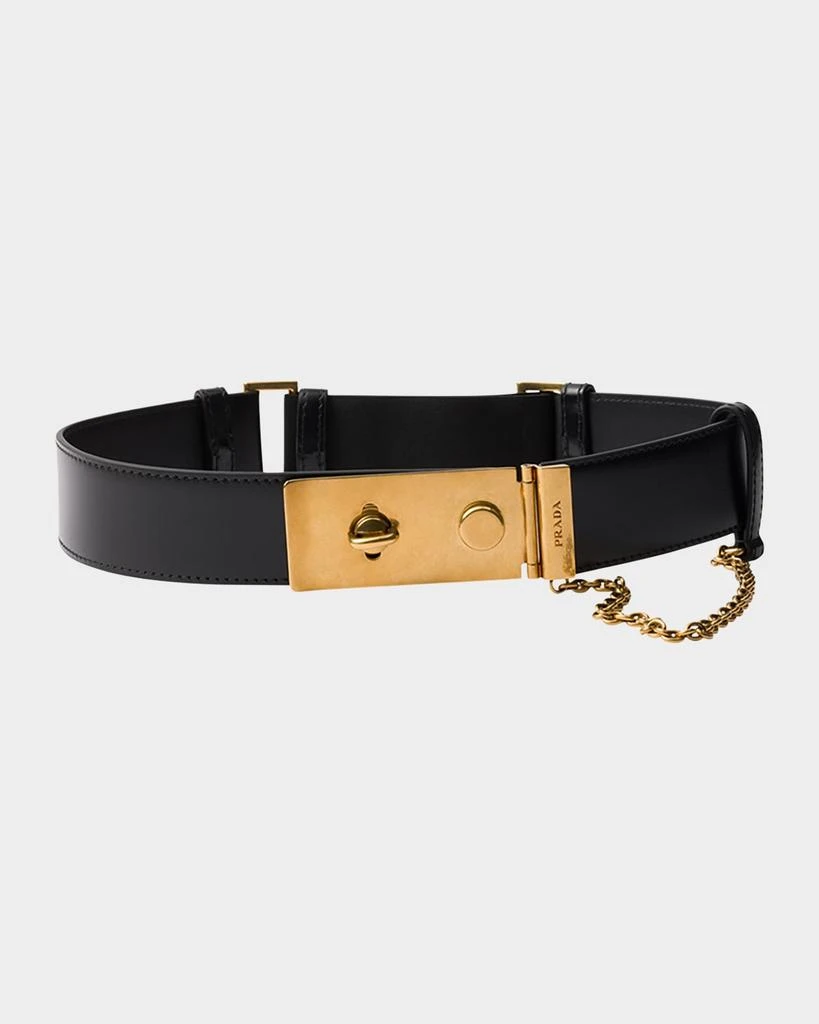 Women’s Prada Leather Belt with Gold Buckle PRADA Triangle logo belt 1CC621053F000280 Saffiano leather  main image 4