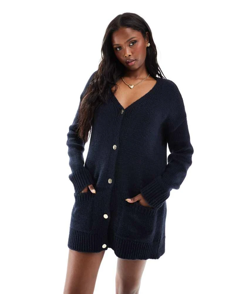 Miss Selfridge Miss Selfridge longline oversized cardigan dress in navy 3