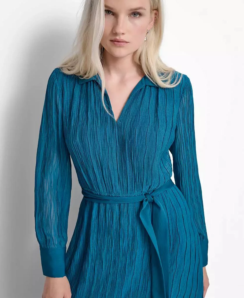 DKNY Women's Crinkle Polo-Collar Tie-Waist Dress 5