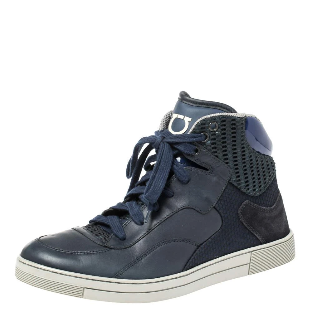 Salvatore Ferragamo Salvatore Ferragamo Blue Leather and Mesh High Top Sneakers Size 41 1