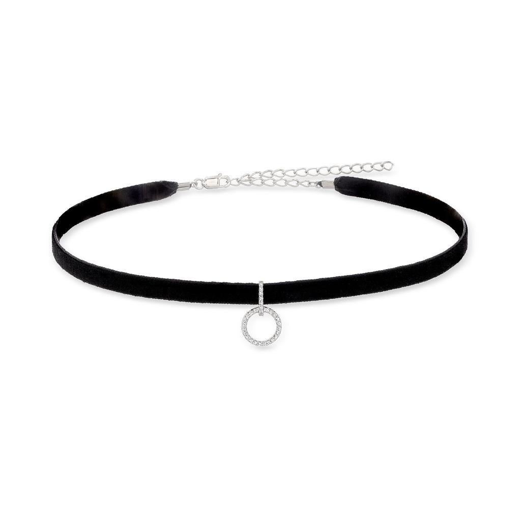 Ross-Simons Ross-Simons Diamond Open-Circle Choker Necklace With Black Velvet Cord in Sterling Silver