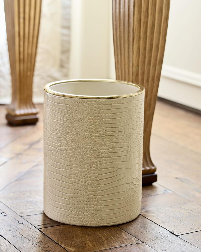 AERIN Classic Croc-Embossed Leather Wastebasket