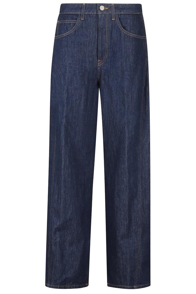 DONDUP Wide Leg Medium Blue Jeans With Pleat Detail